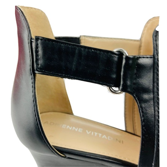 Adrienne Vittadin Black Leather Wedge Heel Open Toe Bootie Sandal Shoes US 9.5M - Picture 13 of 16